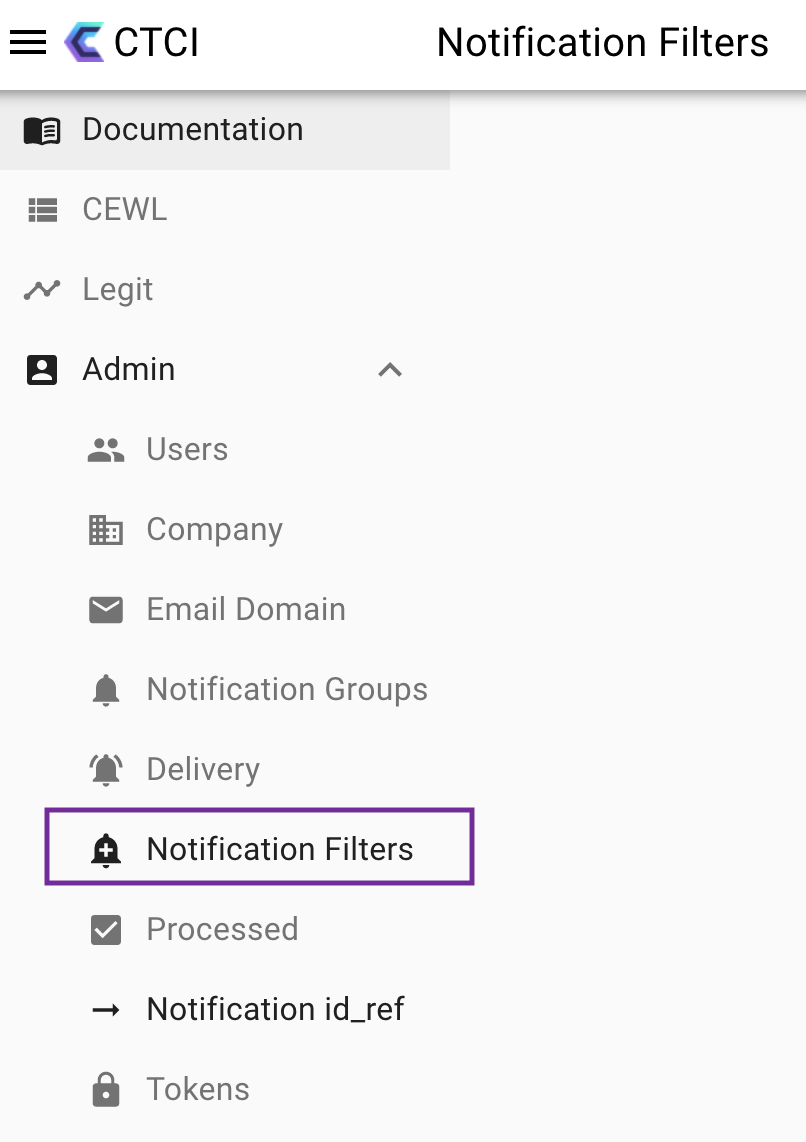 Notification Filter menu option